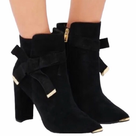 Ted Baker London Shoes - Ted Baker London Sailly Ribbon Suede Gold Accent Block Heel Booties Size 8